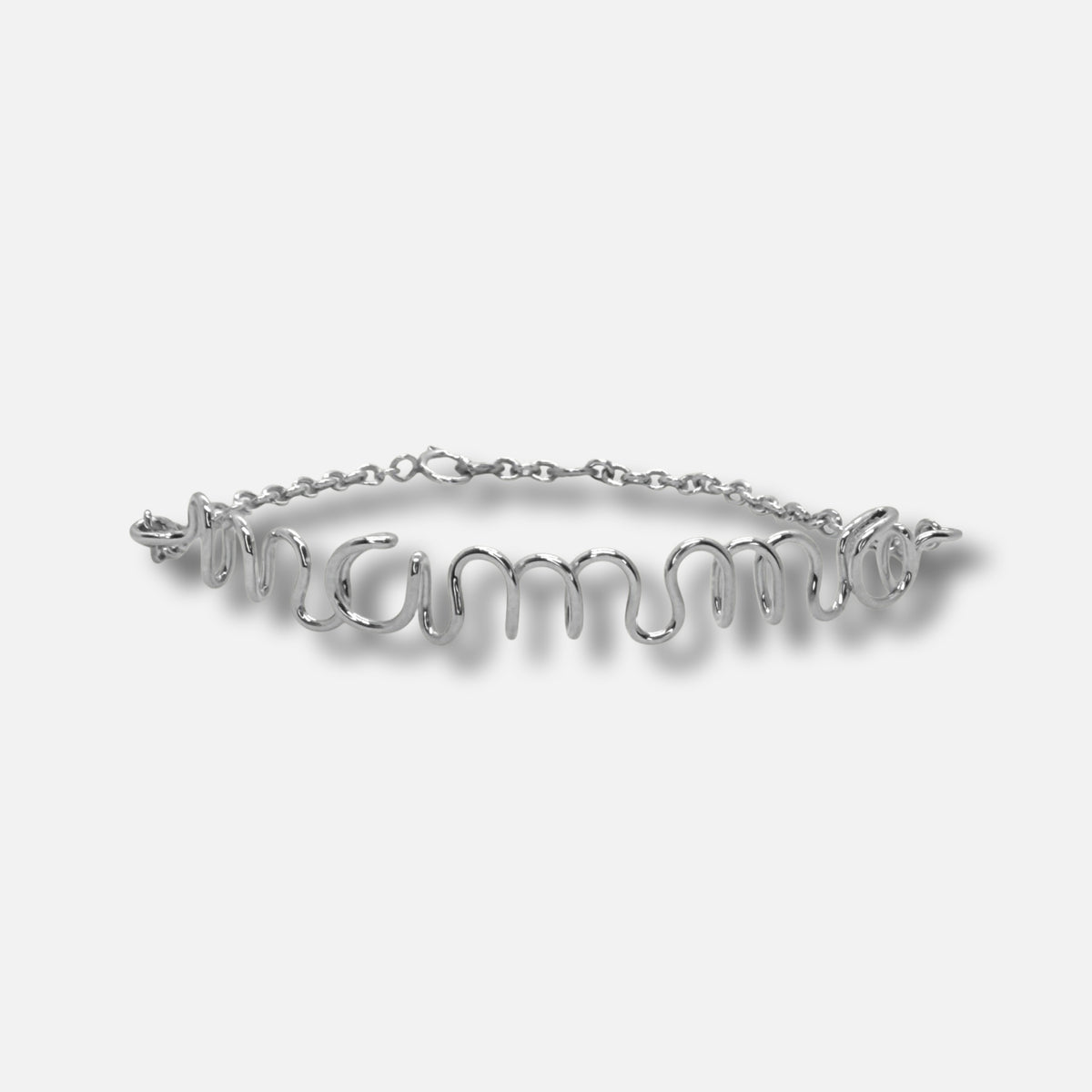Bracciale a catenina con la scritta mamma in corsivo, in argento 925 — Trame gioielli