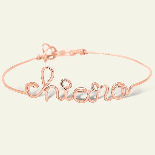 Bracciale #SoloPerTe dettaglio scritta personalizzata in oro rosa- Trame Gioielli
